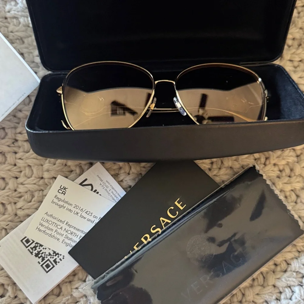 Versace Gold Metal Frame Sunglasses with Brown Lenses